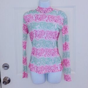 Teddy Fresh Swirl Pattern Long Sleeve Sheer Top